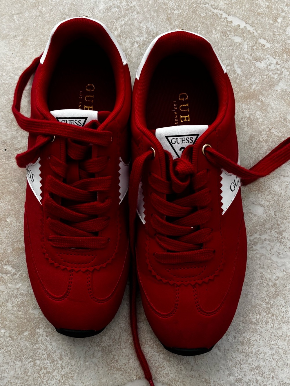 Guess Red Suede Runner Sneakers with White Logo Detail